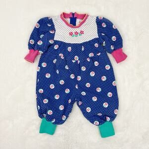 Vtg 90s Gymboree Romper One Piece Baby Rainbow Tag Blue White Polka Dot Newborn